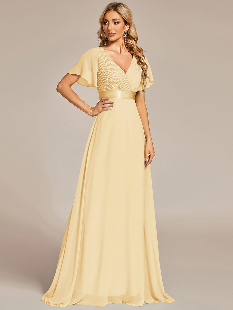 Monica™ | Vestido Largo de Chifón con Escote en V y Mangas de Volantes