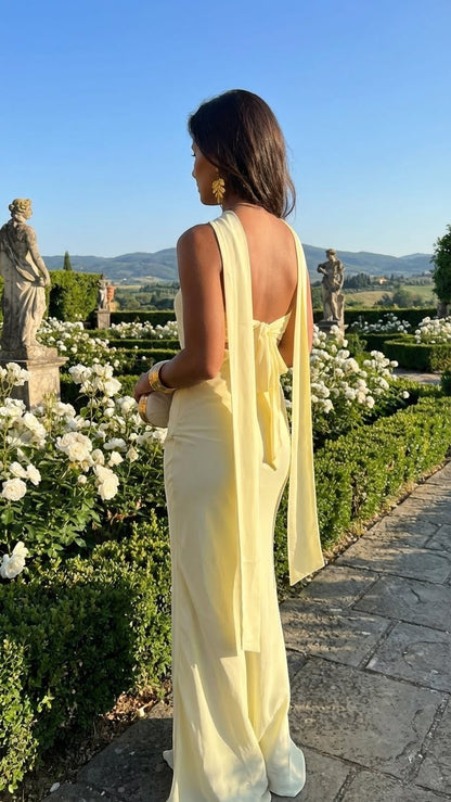 Vestido Gardenia - Maxi Halter con Rosa Corsage