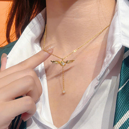 Collar Lariat Brillante De Alas Doradas