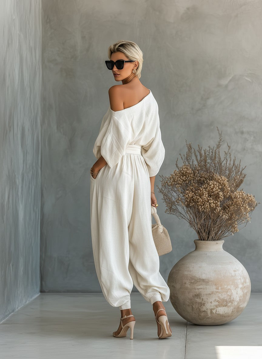 Lisa | Top Suave de Hombros Descubiertos y Pantalones Tapered
