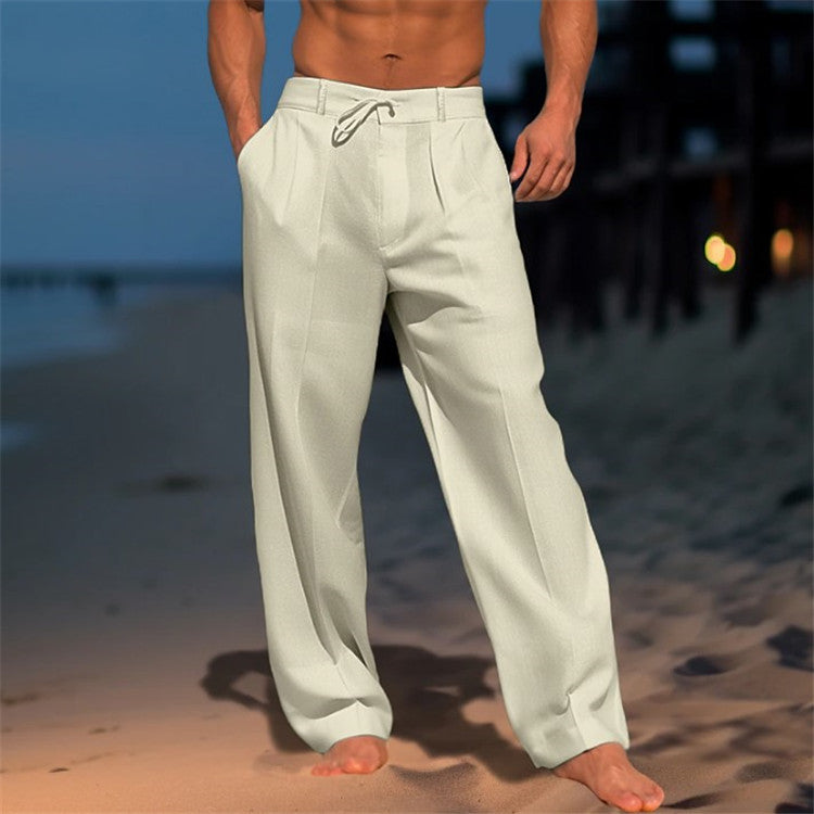 Justine - Pantalones de lino para hombre con cordón
