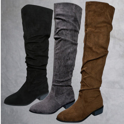 Versión alargada Botas de mujer apiladas a la moda Versátiles sobre la rodilla
