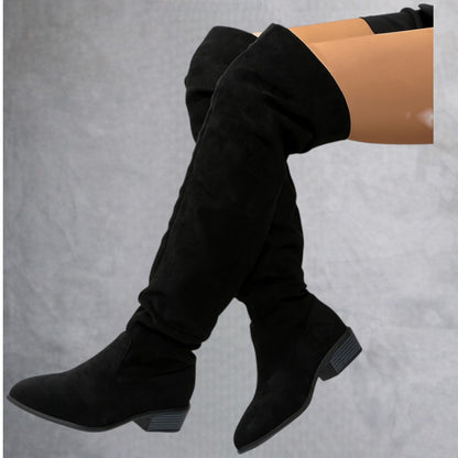 Versión alargada Botas de mujer apiladas a la moda Versátiles sobre la rodilla