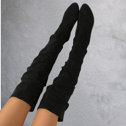 Versión alargada Botas de mujer apiladas a la moda Versátiles sobre la rodilla