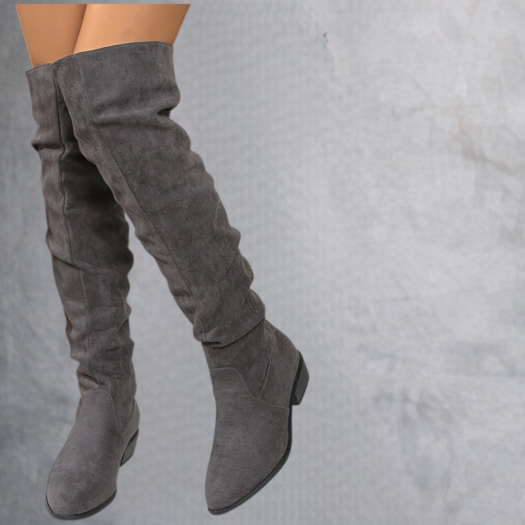 Versión alargada Botas de mujer apiladas a la moda Versátiles sobre la rodilla