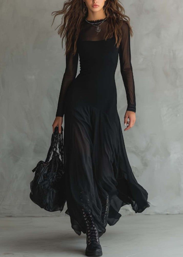 Naroa - Vestido largo holgado de tul negro