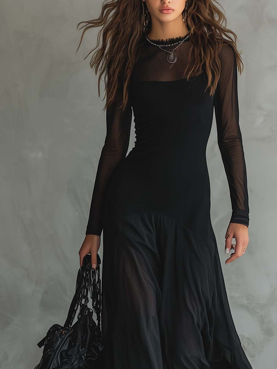 Naroa - Vestido largo holgado de tul negro
