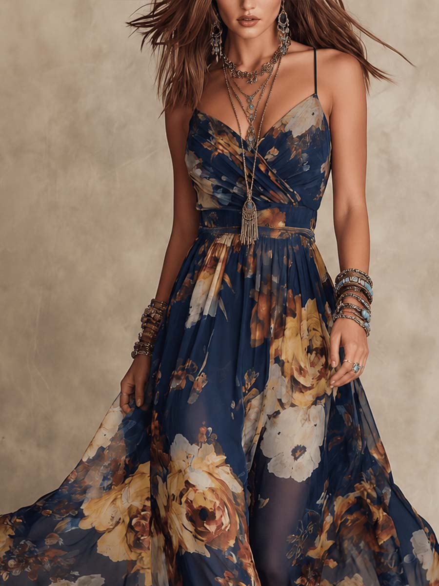 Vestido Maxi Floral de Gasa Azure