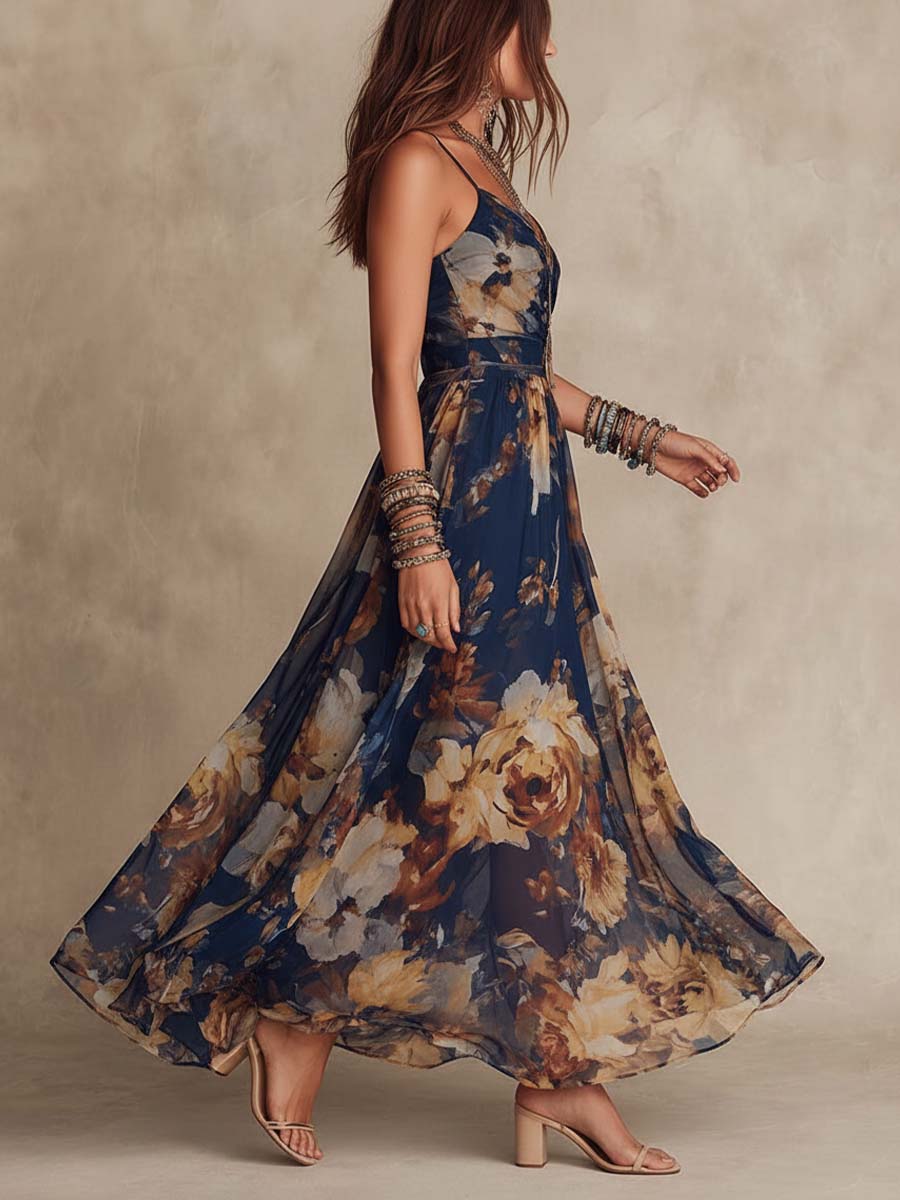 Vestido Maxi Floral de Gasa Azure