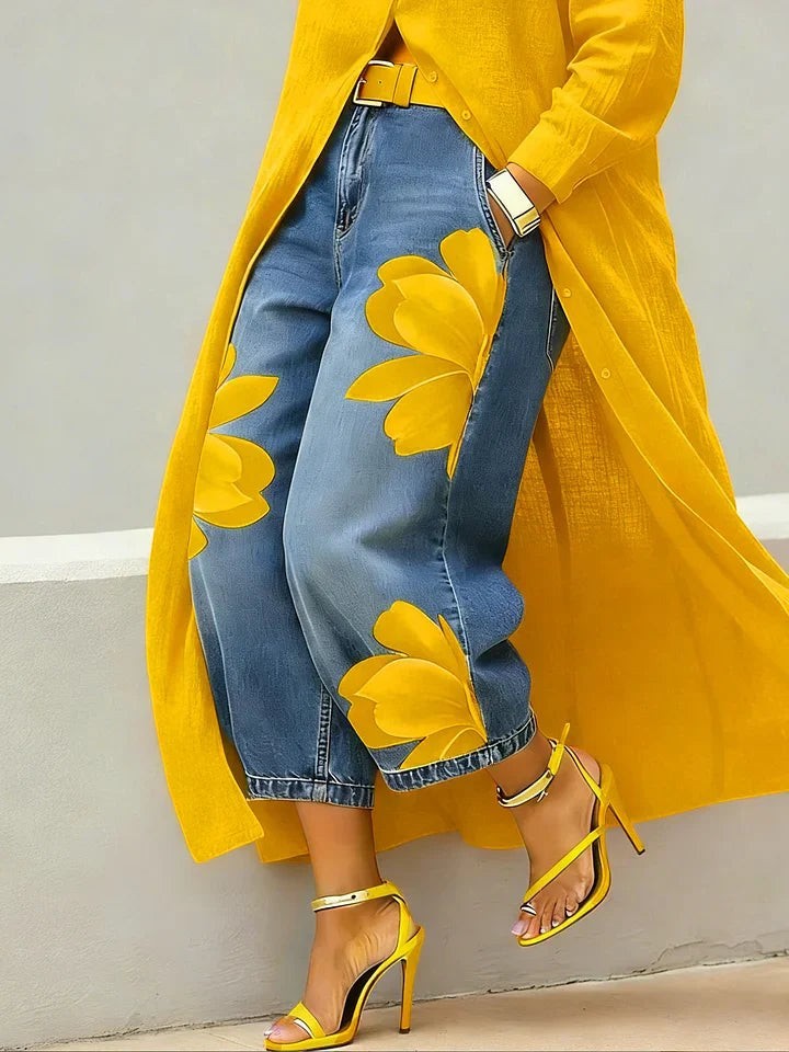 Maud | Conjunto de Camisa Larga y Jeans Florales