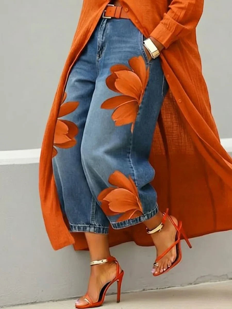 Maud | Conjunto de Camisa Larga y Jeans Florales