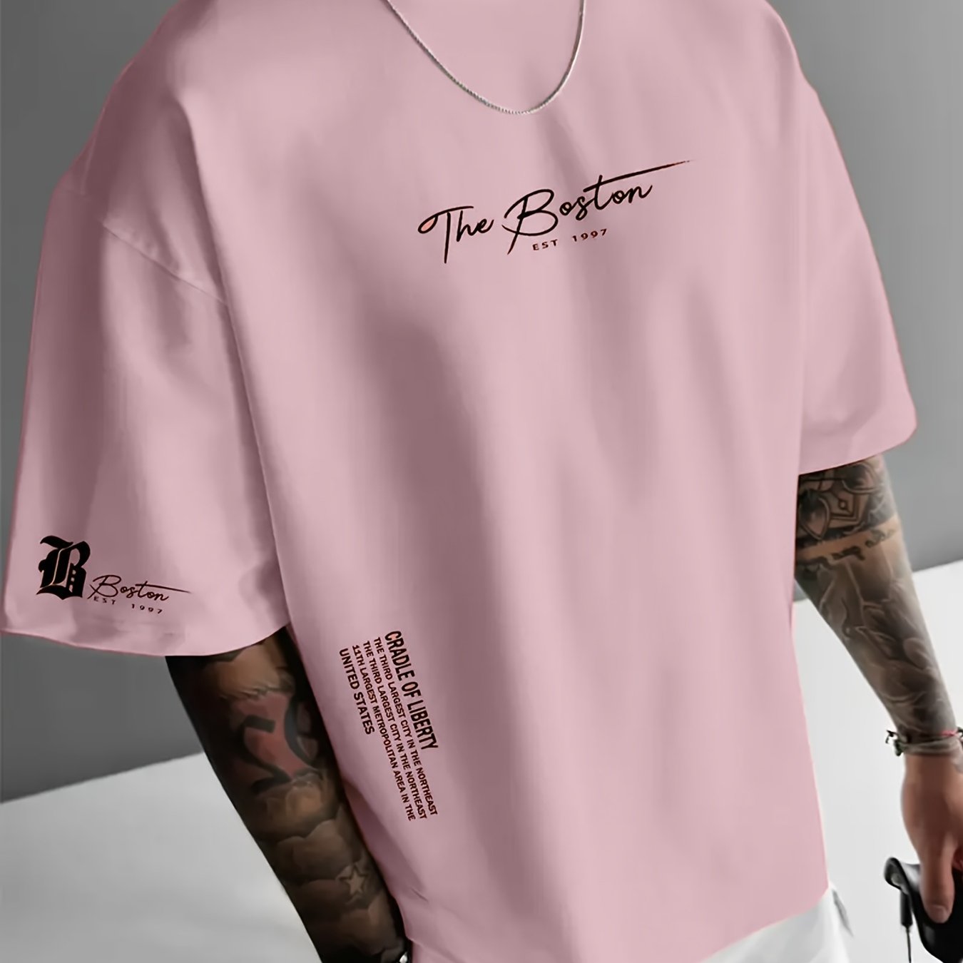 Dario -  Camiseta de hombre, estampado con la letra "Boston", fresca y cómoda.