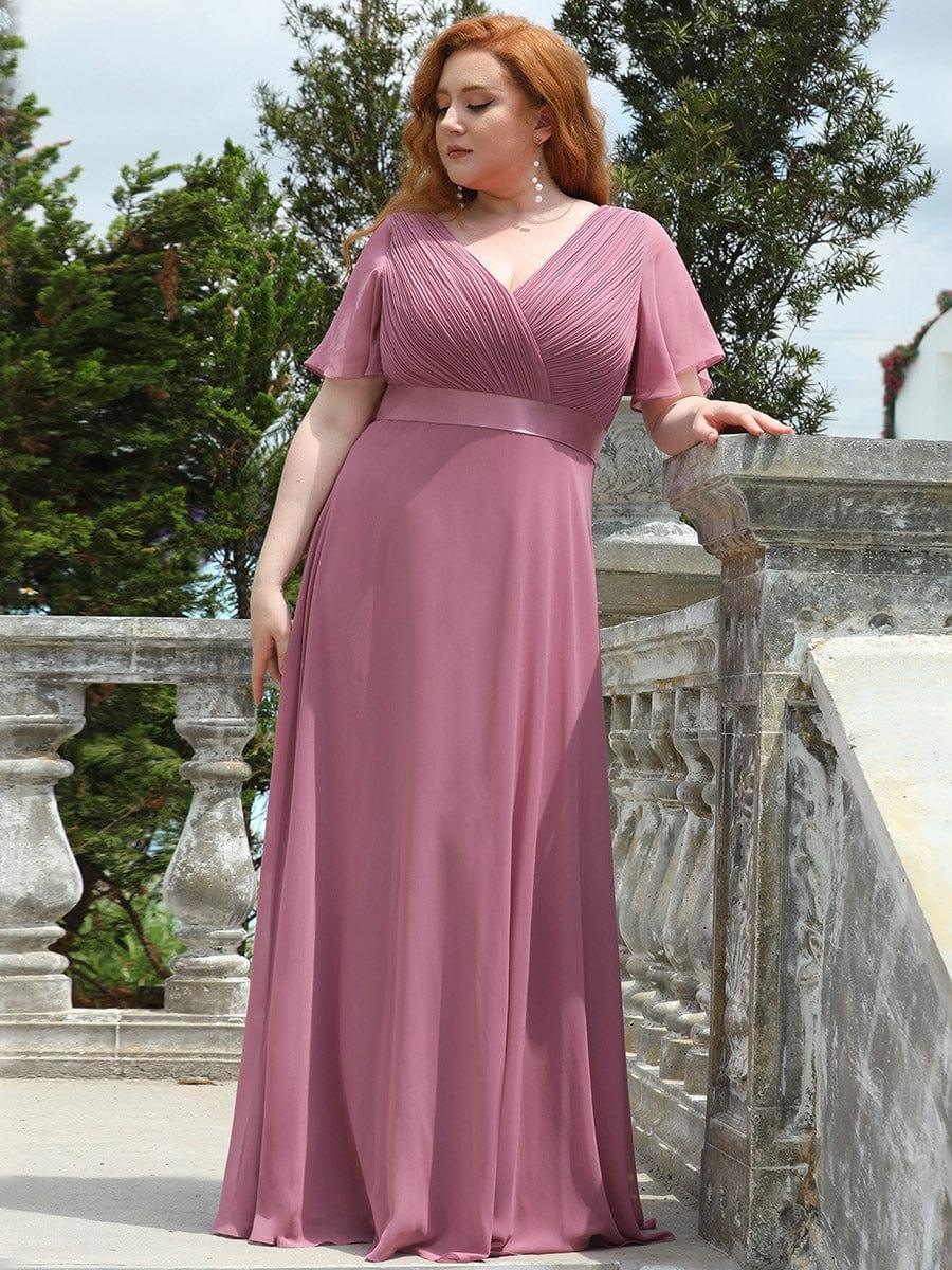 Monica™ | Vestido Largo de Chifón con Escote en V y Mangas de Volantes