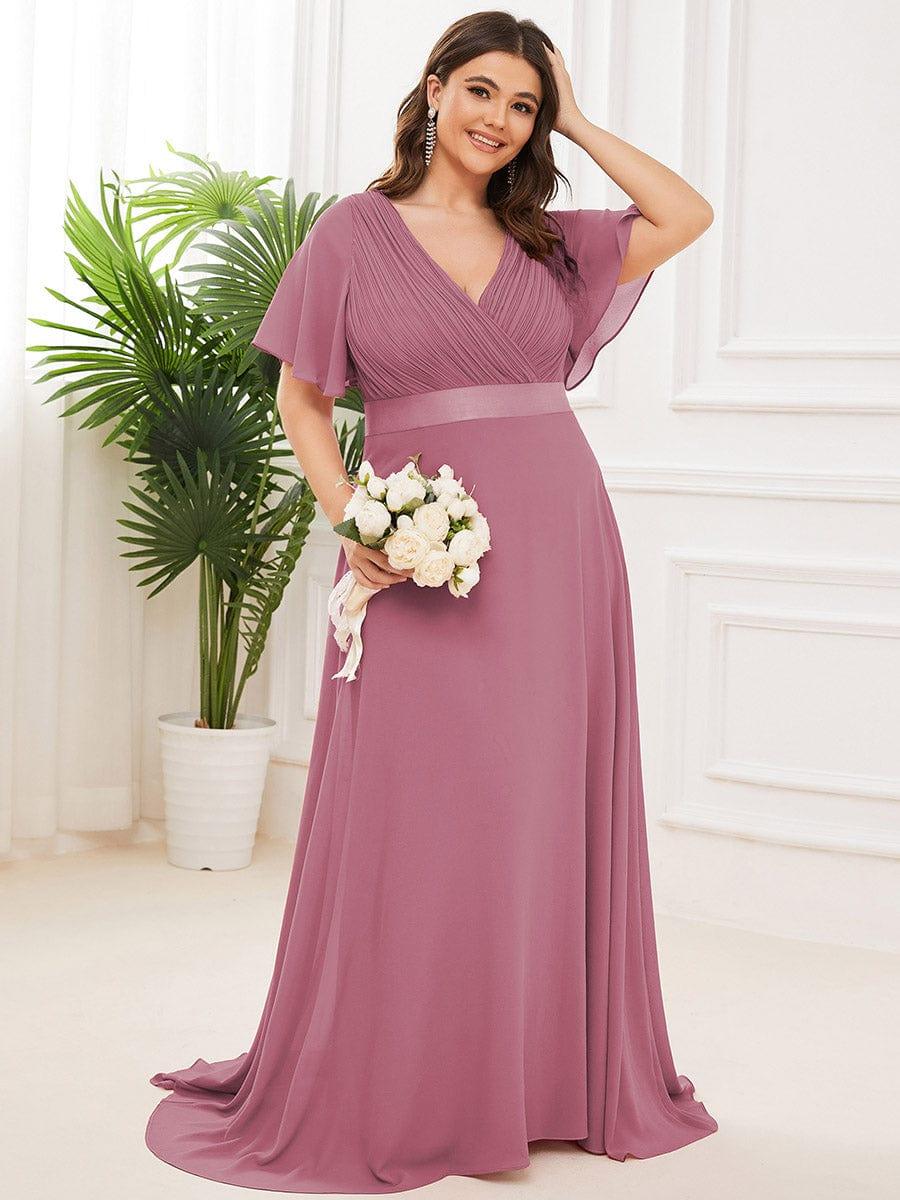 Monica™ | Vestido Largo de Chifón con Escote en V y Mangas de Volantes