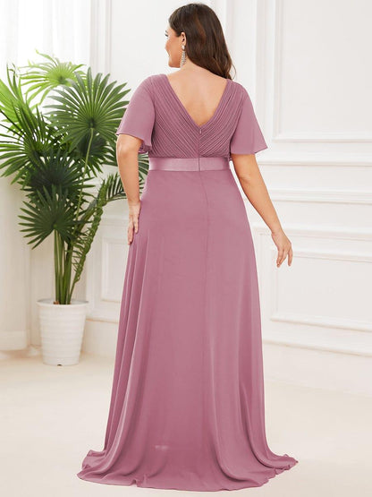 Monica™ | Vestido Largo de Chifón con Escote en V y Mangas de Volantes