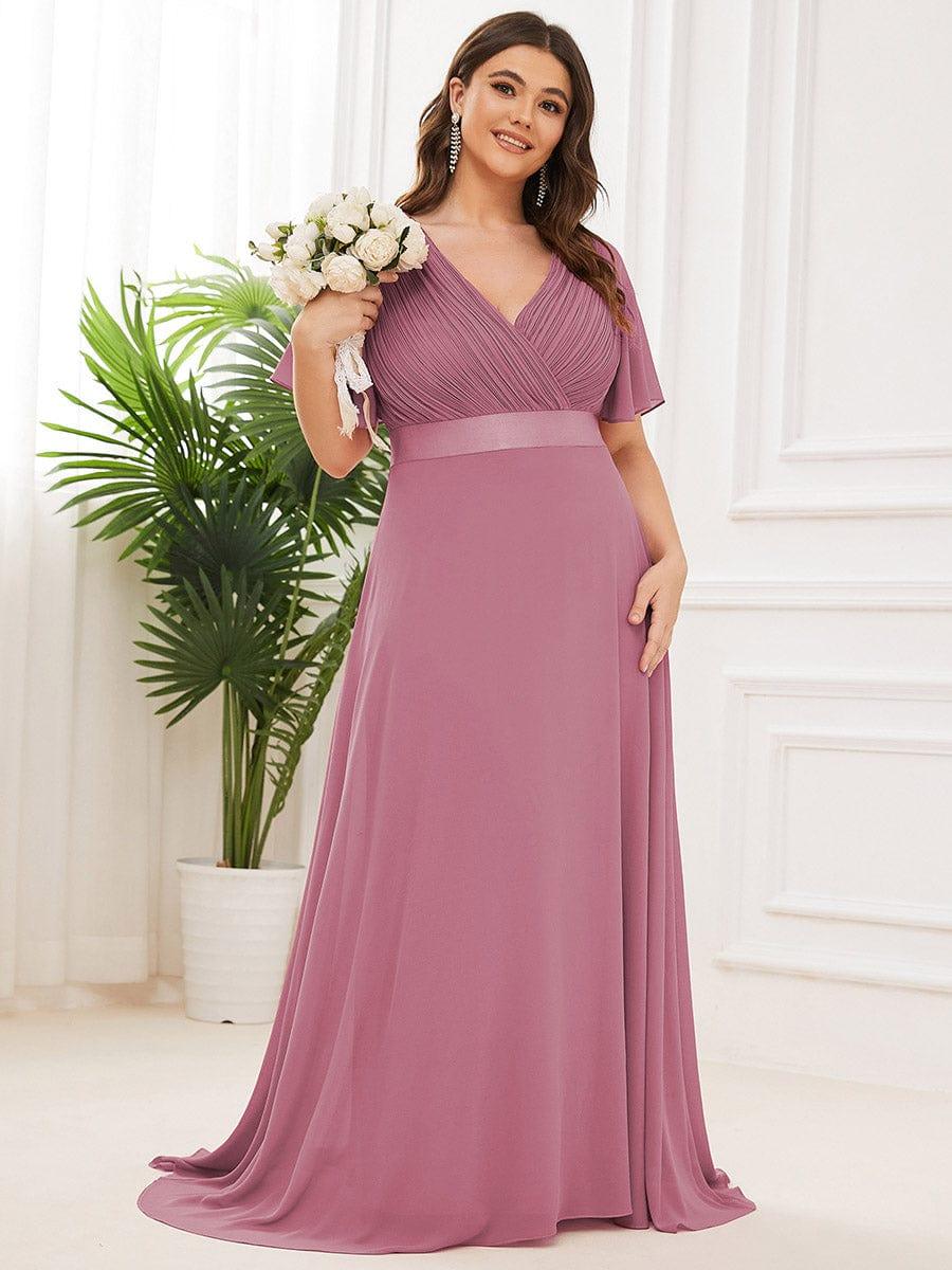 Monica™ | Vestido Largo de Chifón con Escote en V y Mangas de Volantes