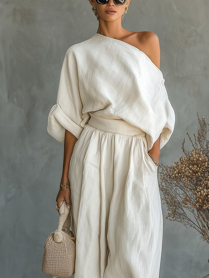 Lisa | Top Suave de Hombros Descubiertos y Pantalones Tapered