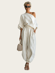 Lisa | Top Suave de Hombros Descubiertos y Pantalones Tapered