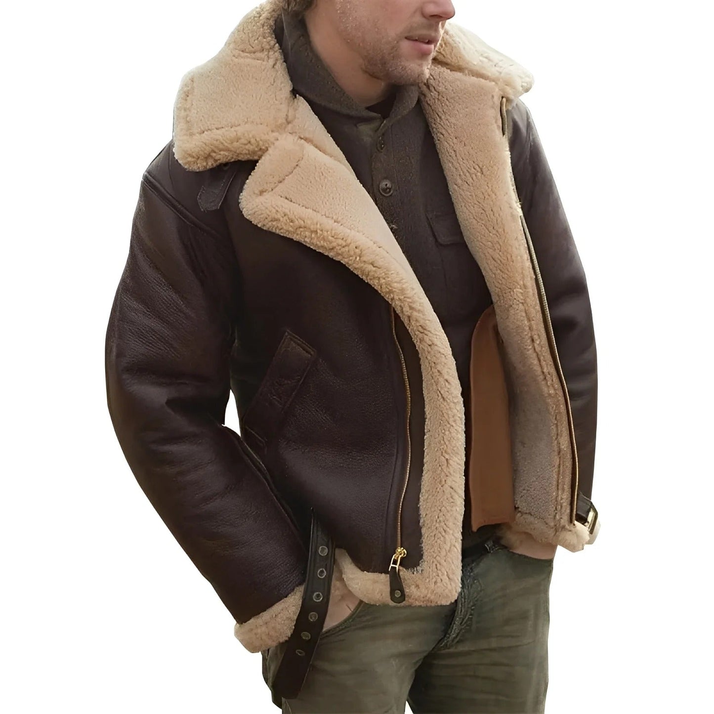 Brendon - chaqueta de cuero robusta y gruesa para hombres