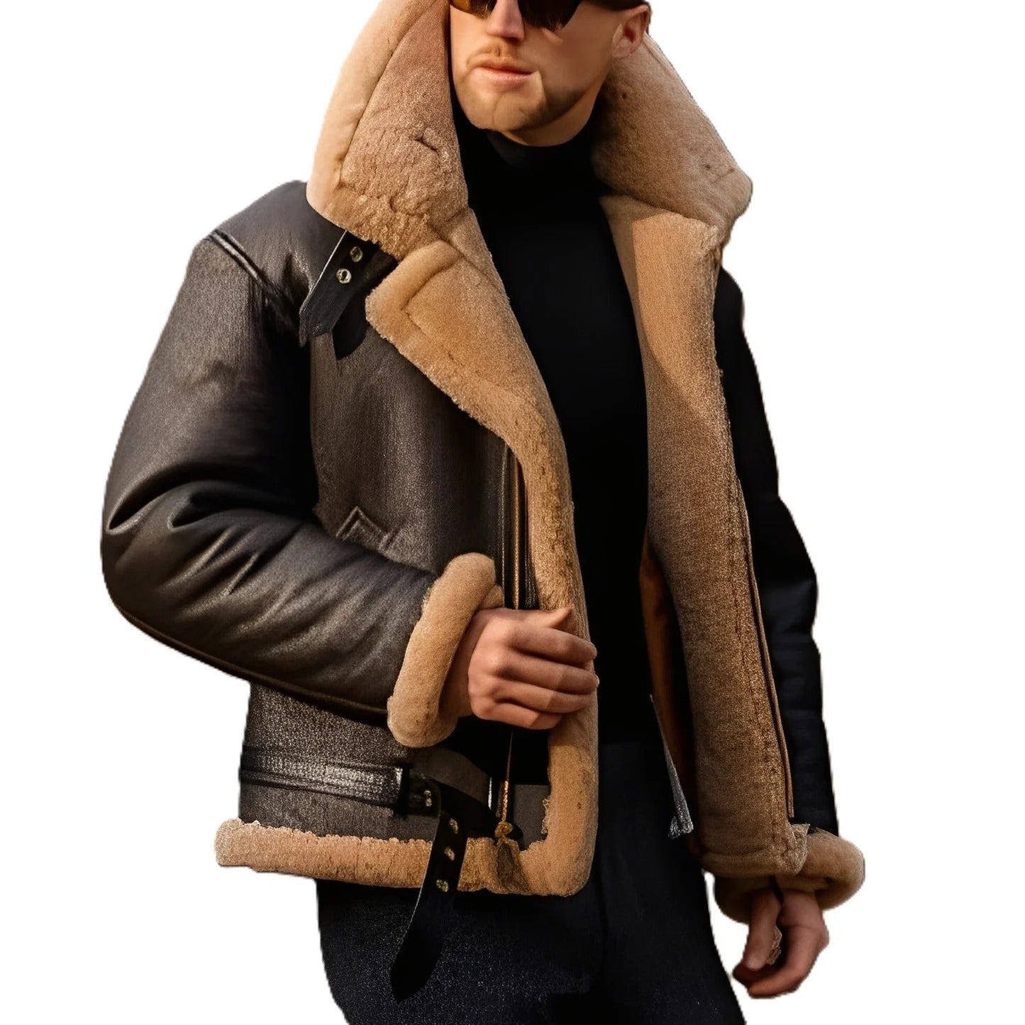 Brendon - chaqueta de cuero robusta y gruesa para hombres