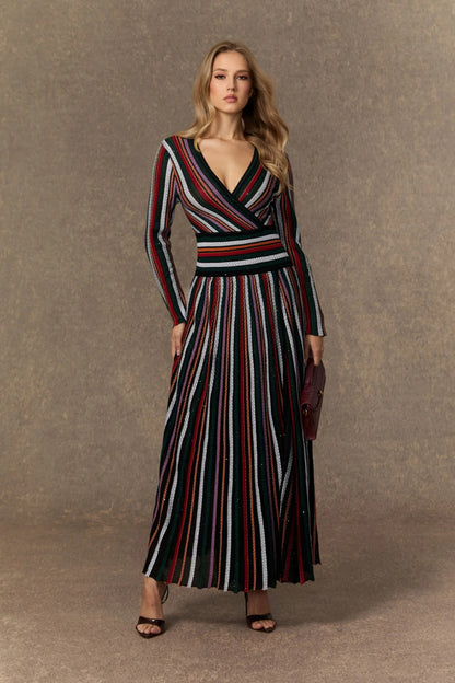 Cozy Outlook | Vestido Maxi De Punto A Rayas Multicolor