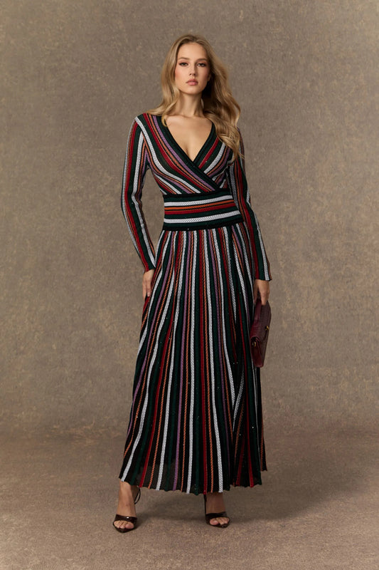 Cozy Outlook | Vestido Maxi De Punto A Rayas Multicolor