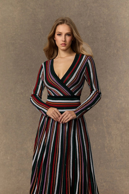 Cozy Outlook | Vestido Maxi De Punto A Rayas Multicolor