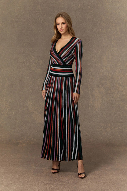 Cozy Outlook | Vestido Maxi De Punto A Rayas Multicolor