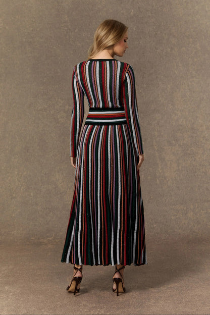 Cozy Outlook | Vestido Maxi De Punto A Rayas Multicolor