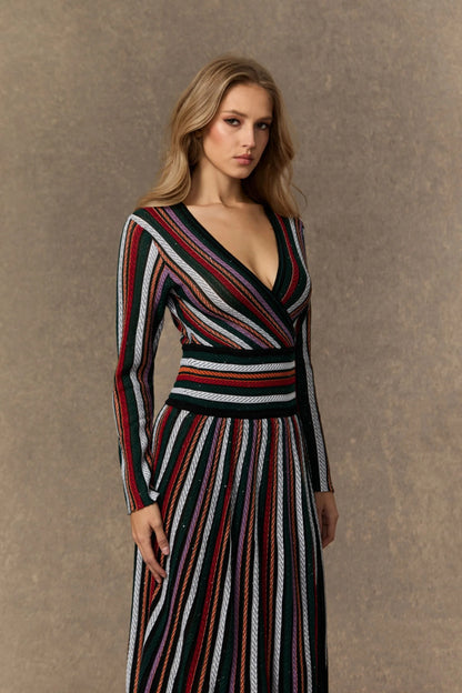 Cozy Outlook | Vestido Maxi De Punto A Rayas Multicolor