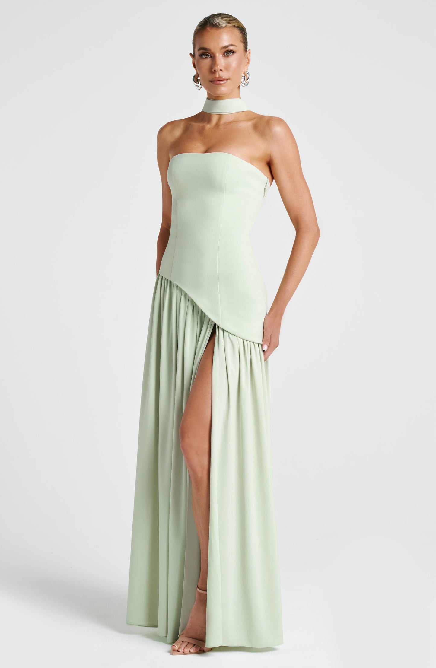 Marsel | Vestido Maxi Sin Tirantes para Mujer con Abertura Alta y Cintura Asimétrica