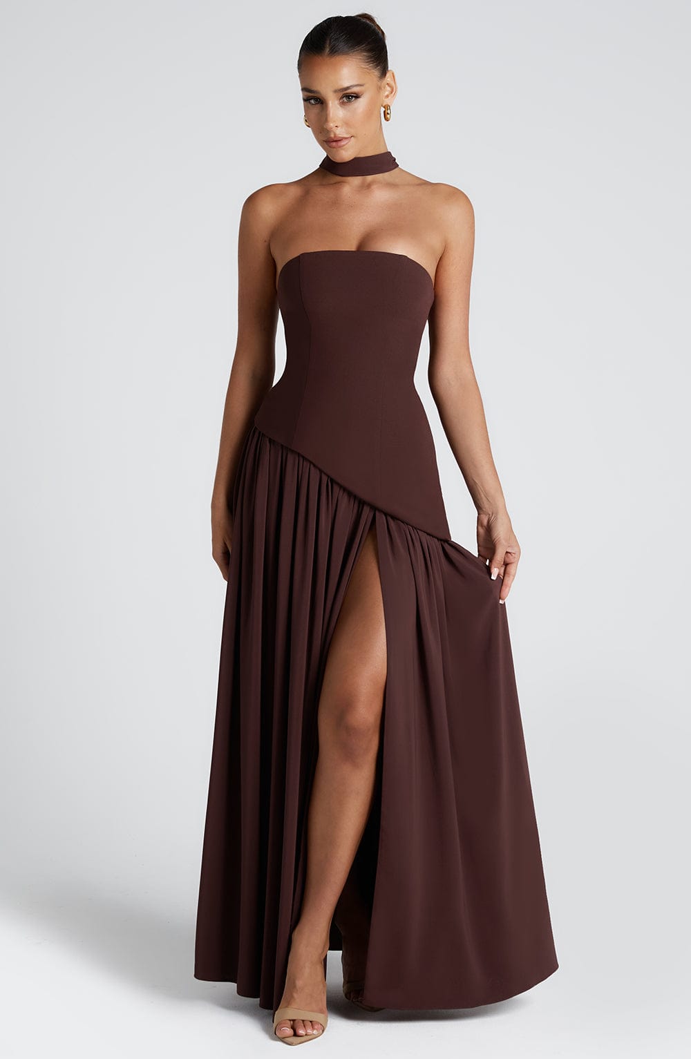 Marsel | Vestido Maxi Sin Tirantes para Mujer con Abertura Alta y Cintura Asimétrica