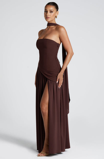 Marsel | Vestido Maxi Sin Tirantes para Mujer con Abertura Alta y Cintura Asimétrica