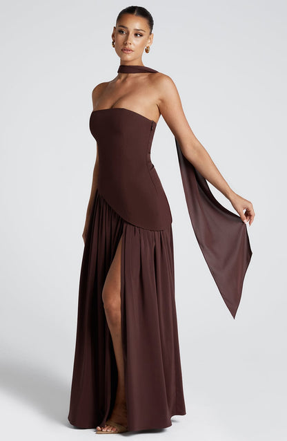 Marsel | Vestido Maxi Sin Tirantes para Mujer con Abertura Alta y Cintura Asimétrica