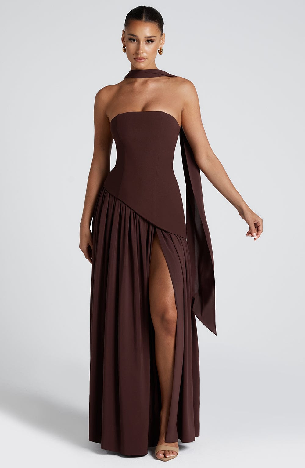 Marsel | Vestido Maxi Sin Tirantes para Mujer con Abertura Alta y Cintura Asimétrica