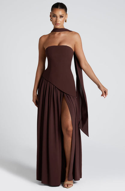 Marsel | Vestido Maxi Sin Tirantes para Mujer con Abertura Alta y Cintura Asimétrica