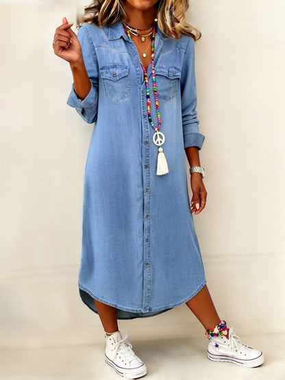 Elena | Vestido Camisero Vaquero Largo Casual Elegante