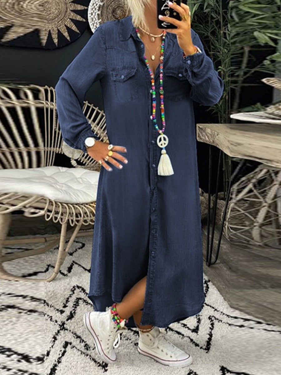 Elena | Vestido Camisero Vaquero Largo Casual Elegante