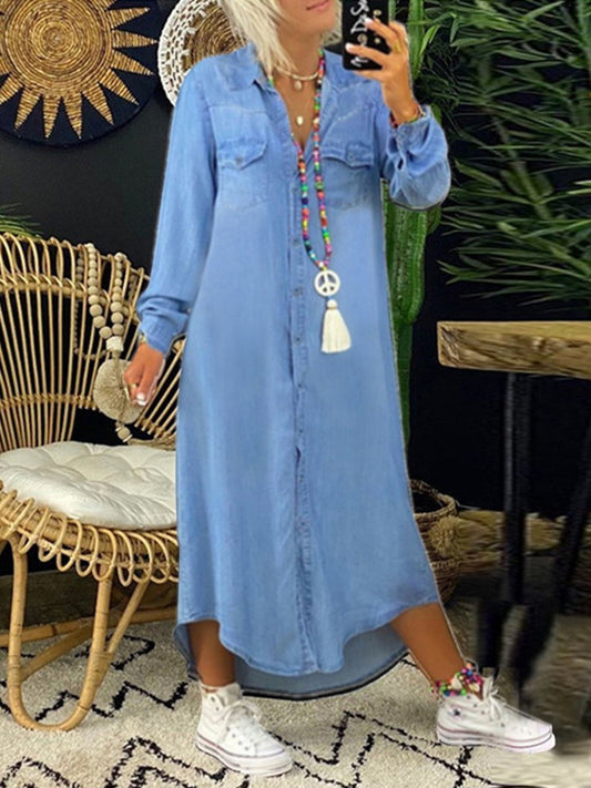 Elena | Vestido Camisero Vaquero Largo Casual Elegante