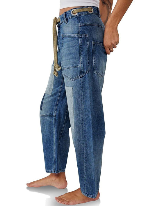 Margarita | Jeans Patchwork con Cordón Ajustable