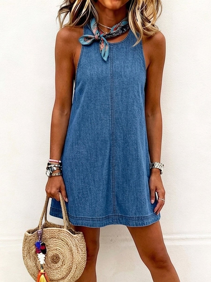 Nancy | Vestido Vaquero Mini sin Mangas y Espalda Descubierta