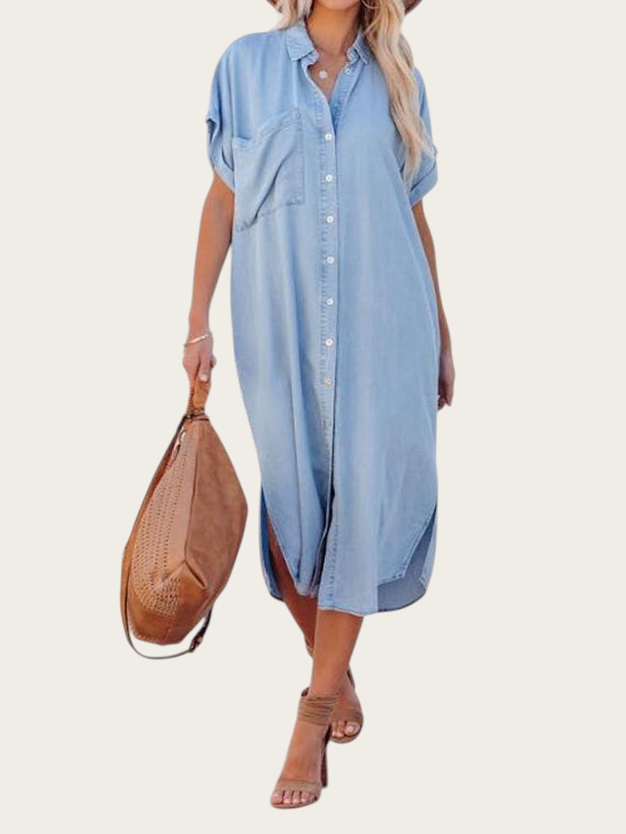 Karen | Vestido Camisero de Denim Ligero