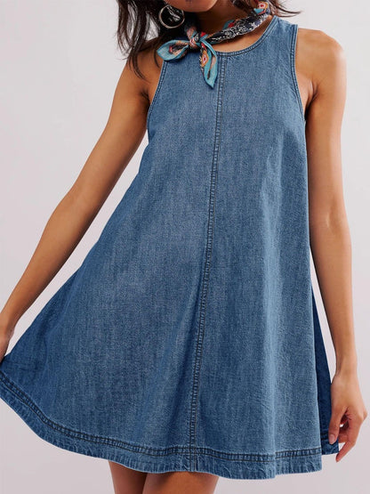 Nancy | Vestido Vaquero Mini sin Mangas y Espalda Descubierta