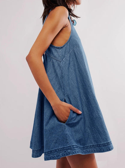 Nancy | Vestido Vaquero Mini sin Mangas y Espalda Descubierta