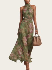 Zaira -  Vestido largo verde con estampado floral para mujer
