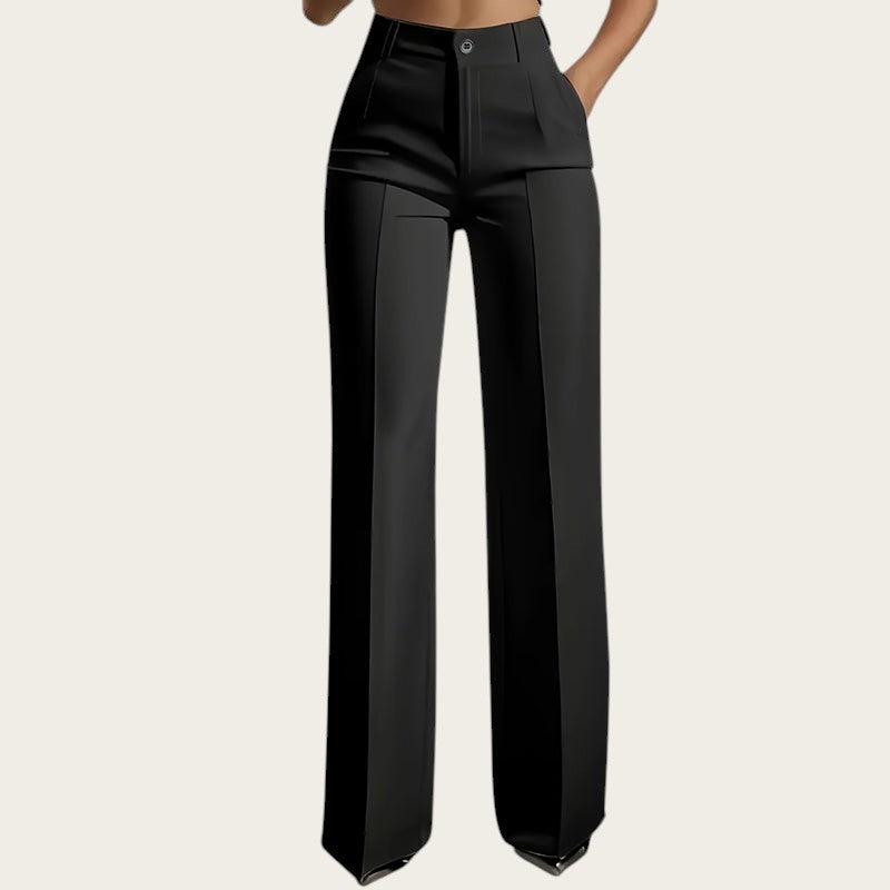 Victoria Lemaire Amelia pantalones de traje negros de pierna ancha con cintura alta y detalle de costura.