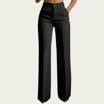Victoria Lemaire Amelia pantalones de traje negros de pierna ancha con cintura alta y detalle de costura.