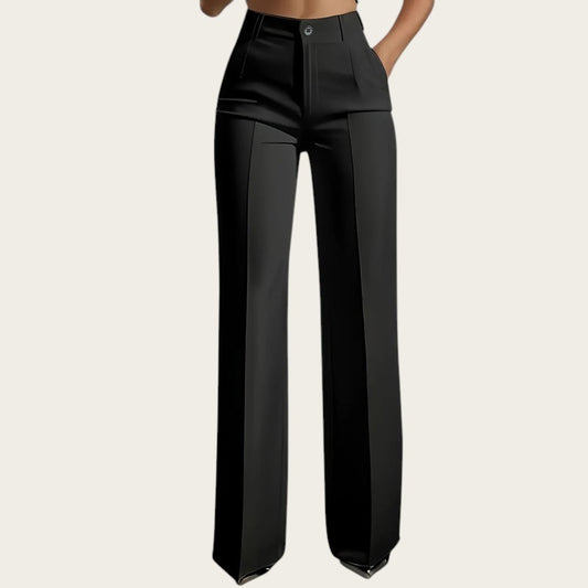 Victoria Lemaire Amelia pantalones de traje negros de pierna ancha con cintura alta y detalle de costura.