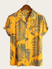Camisa Hawaiana de Algodón con Estampado Tropical de Hojas